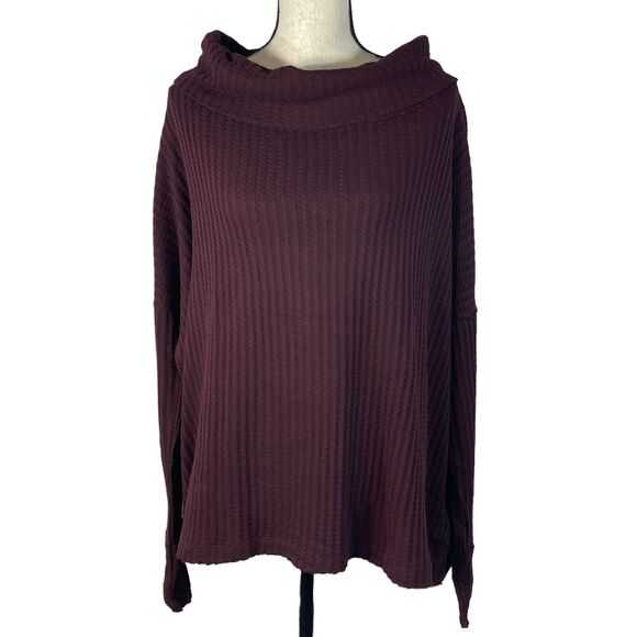 Free People Small Thermal Top Juicy Cowl Neck Split Back Long Sleeve Date Night - Picture 2 of 13